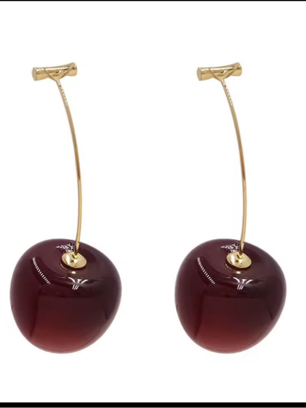 Gold Stem Burgundy Cherry Drop Earrings - Women's Jewelry